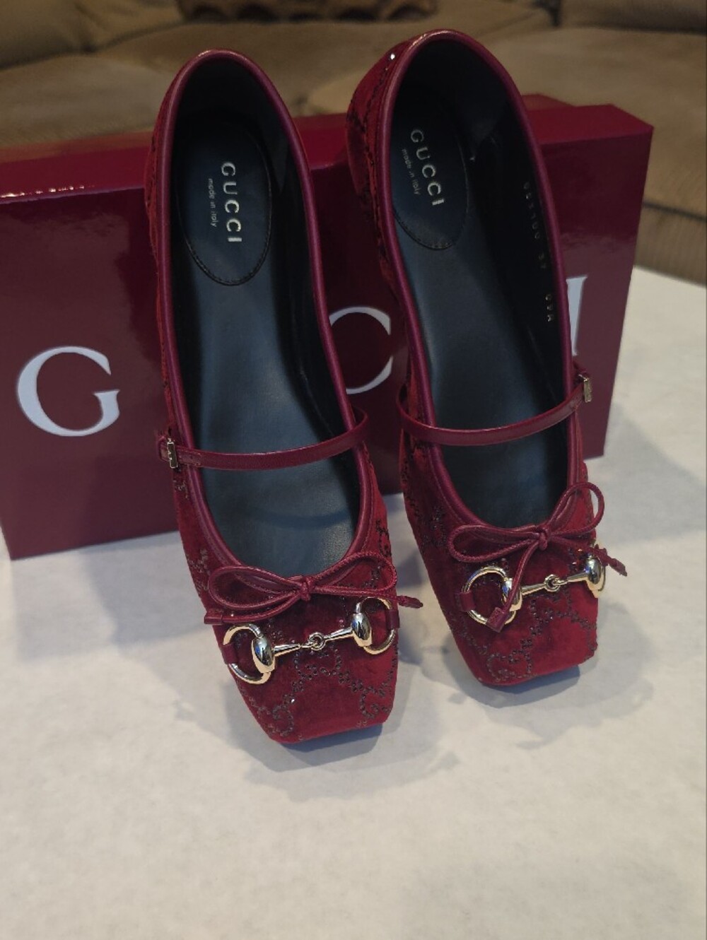 Gucci Burgundy Velvet Horsebit Mary Jane Flats - Picture 3 of 7
